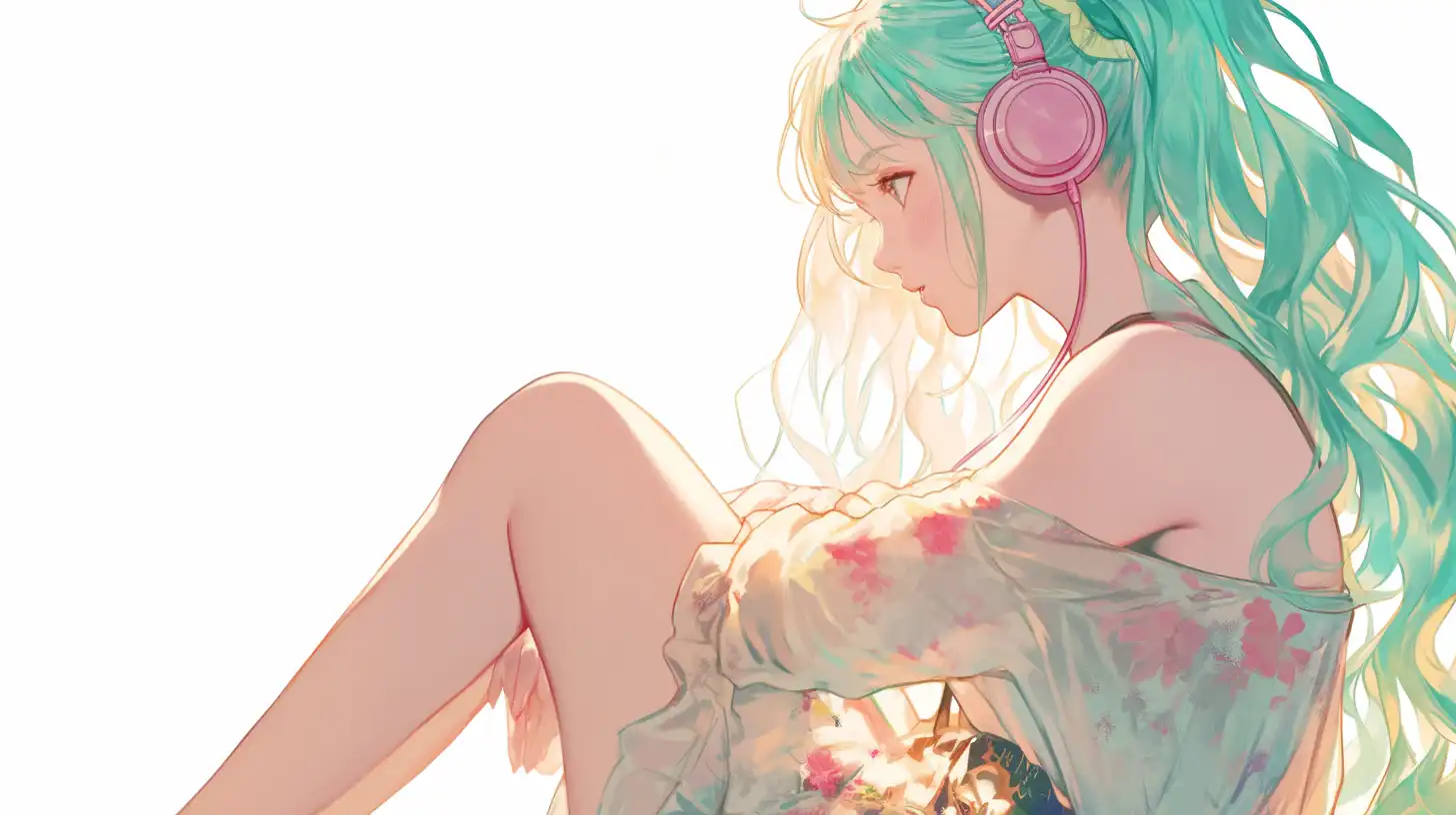 ヘッドホンで静かに音楽を聴く人物イラスト