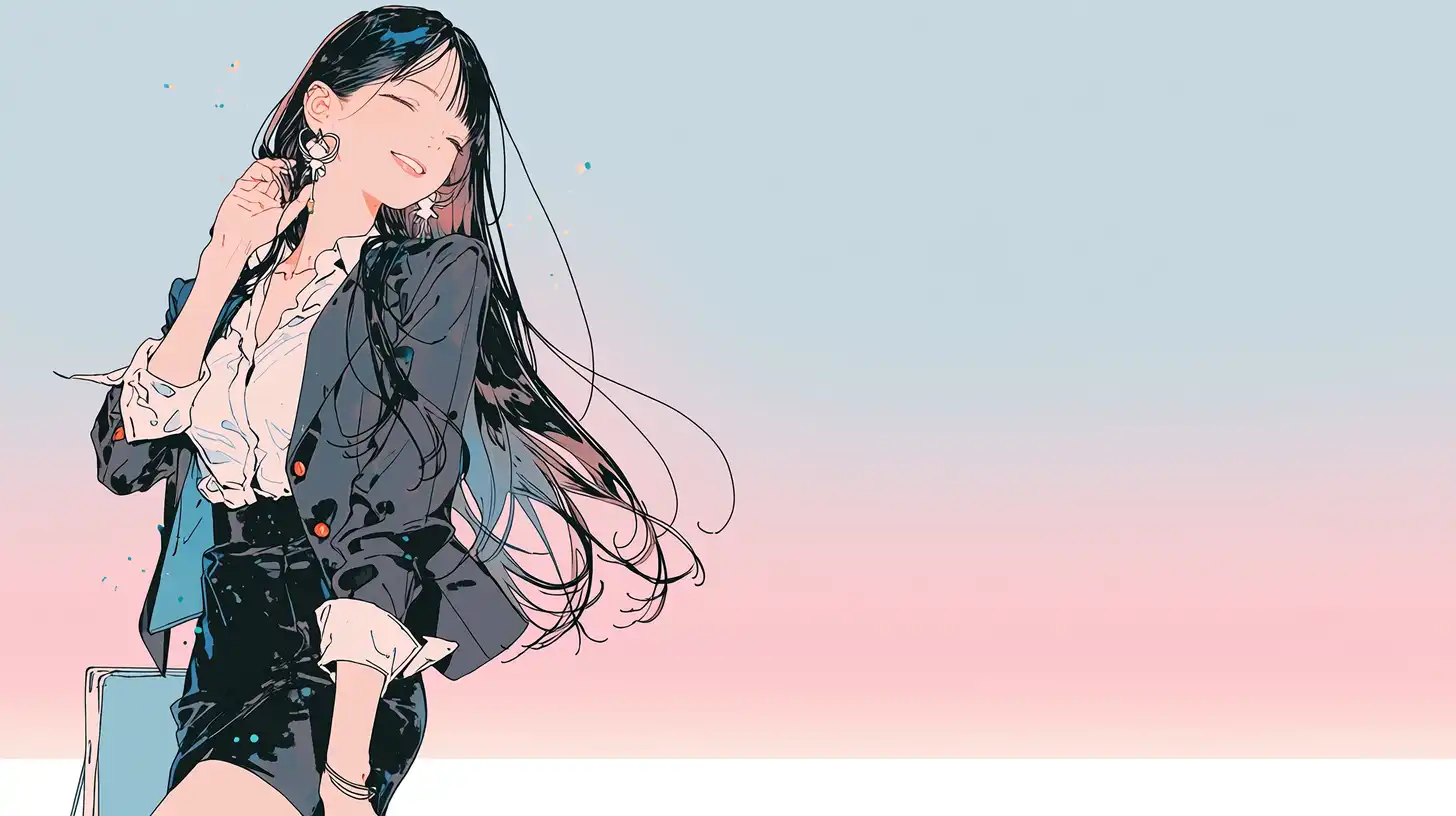 音楽を聴きながら笑顔を見せる人物イラスト